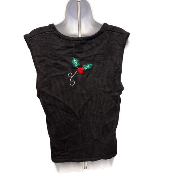 VTG Bobbie Brooks Womens Medium Christmas Vest Ugly Sweater Ornaments Holly - Picture 4 of 5